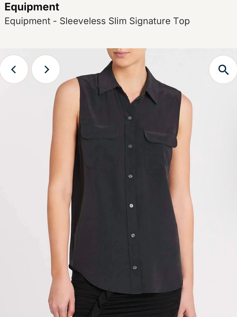 Equipment Black Sleeveless Button-Down Shirt